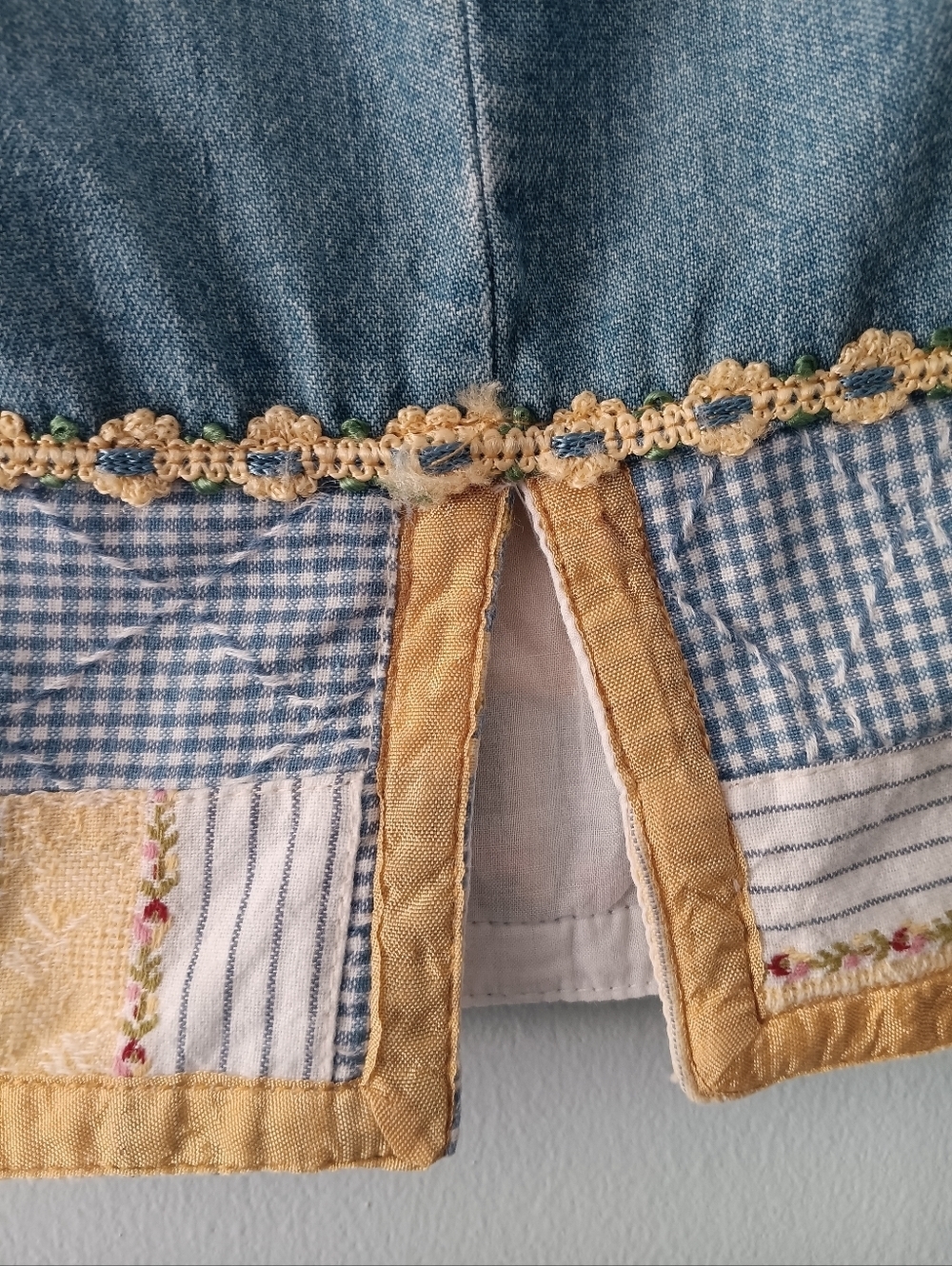 Democracy Weekend Blue Denim Patchwork Embroidered Midi Skirt 8 - Picture 6 of 10